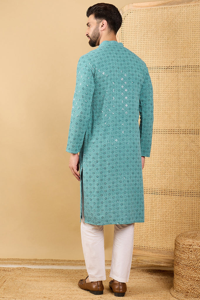 Blue Viscose Rayon Solid Embroidered Straight Kurta with Trouser MKSET1056