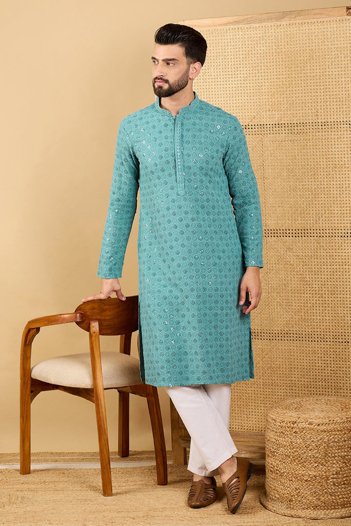 Blue Viscose Rayon Solid Embroidered Straight Kurta with Trouser MKSET1056