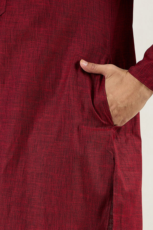 Maroon Pure Cotton Solid Woven Design Straight Kurta with Trousers MKSET1096