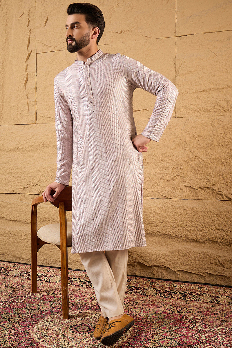 Lavender Viscose Rayon Solid Embroidered Straight Kurta with Trousers MKSET1101