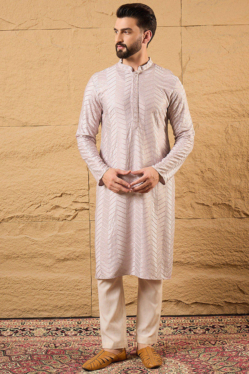 Lavender Viscose Rayon Solid Embroidered Straight Kurta with Trousers MKSET1101