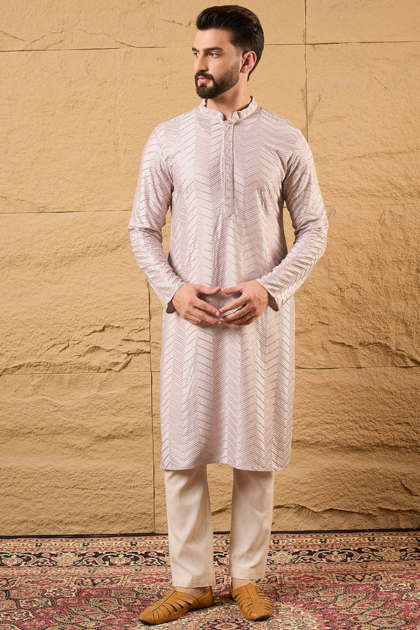 Lavender Viscose Rayon Solid Embroidered Straight Kurta with Trousers MKSET1101
