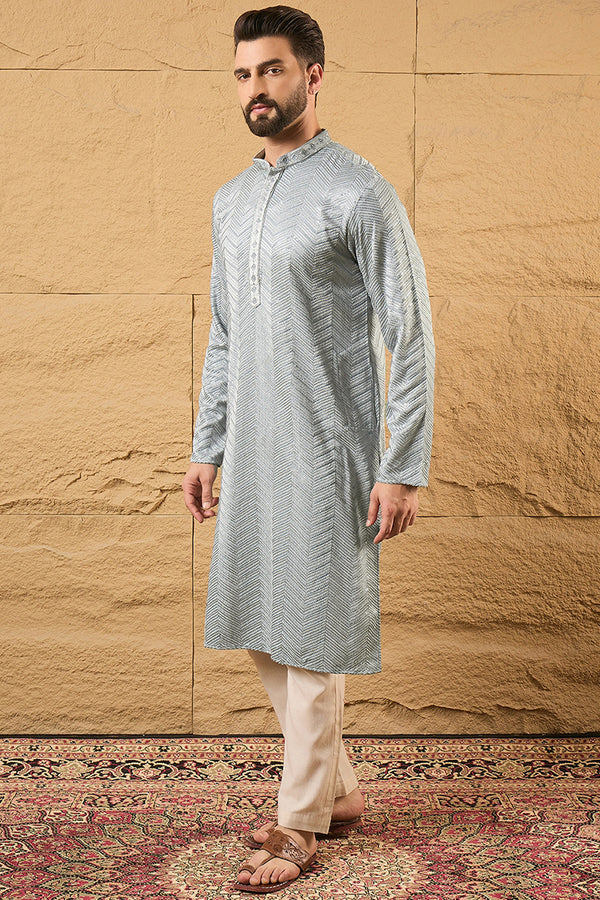 Grey Viscose Rayon Solid Embroidered Straight Kurta with Trouser MKSET1106