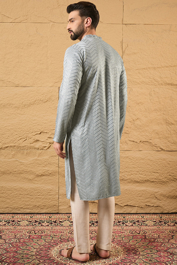 Grey Viscose Rayon Solid Embroidered Straight Kurta with Trouser MKSET1106
