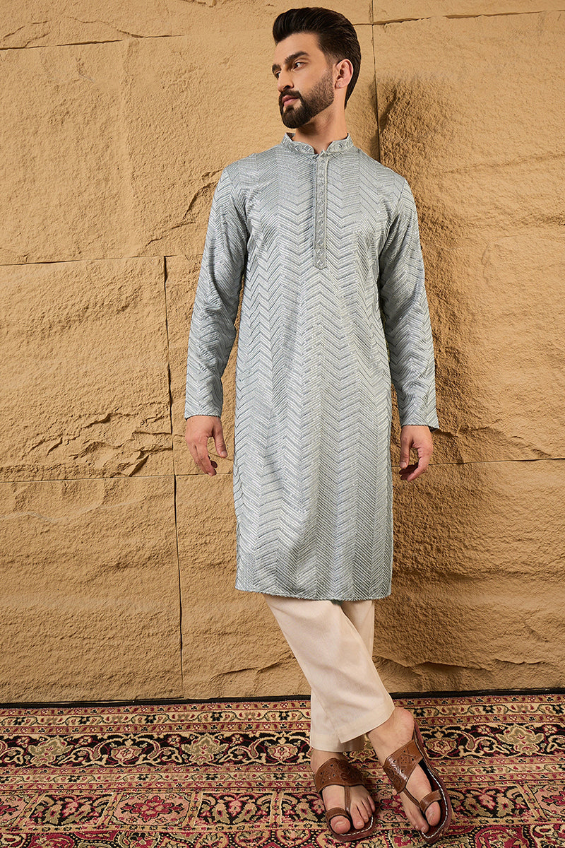 Grey Viscose Rayon Solid Embroidered Straight Kurta with Trouser MKSET1106