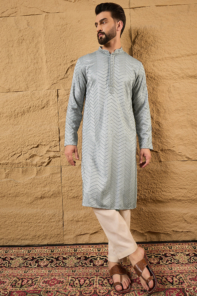Grey Viscose Rayon Solid Embroidered Straight Kurta with Trouser MKSET1106