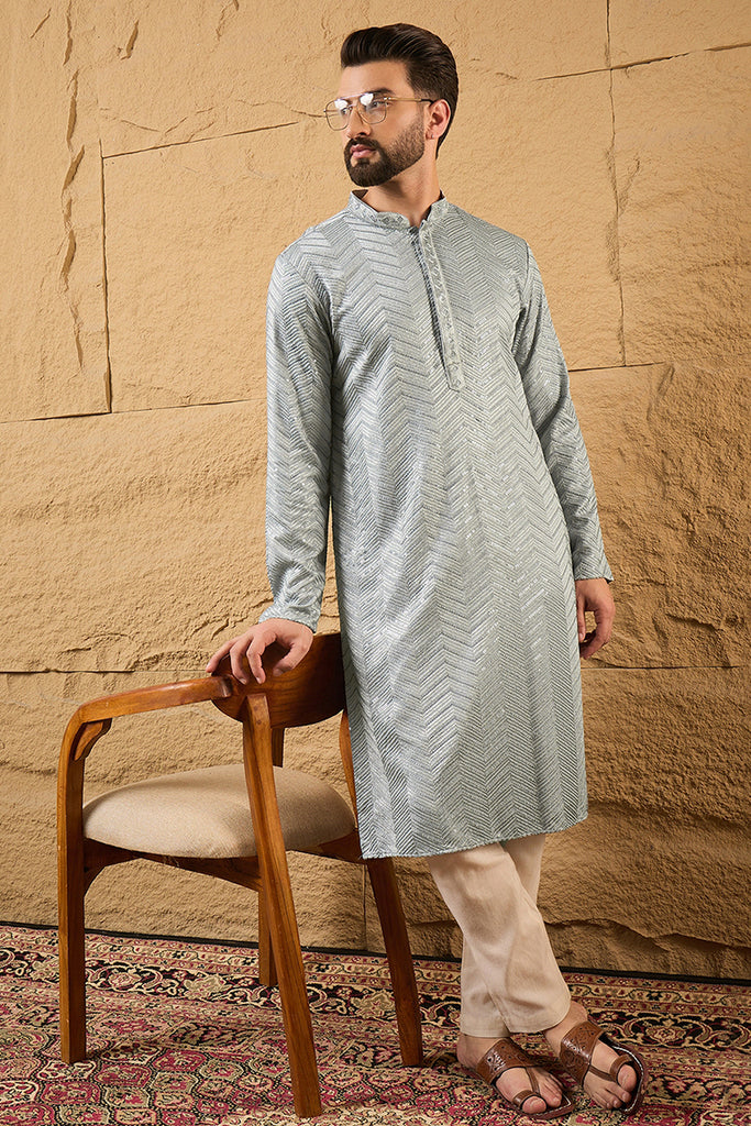 Grey Viscose Rayon Solid Embroidered Straight Kurta with Trouser MKSET1106