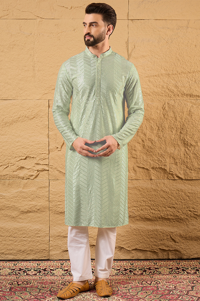 Green Viscose Rayon Solid Embroidered Straight Kurta with Trousers MKSET1109