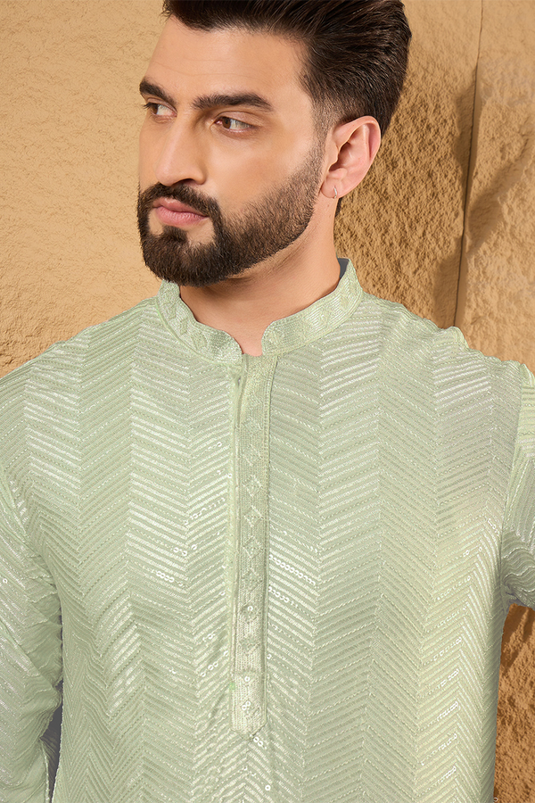 Green Viscose Rayon Solid Embroidered Straight Kurta with Trousers MKSET1109