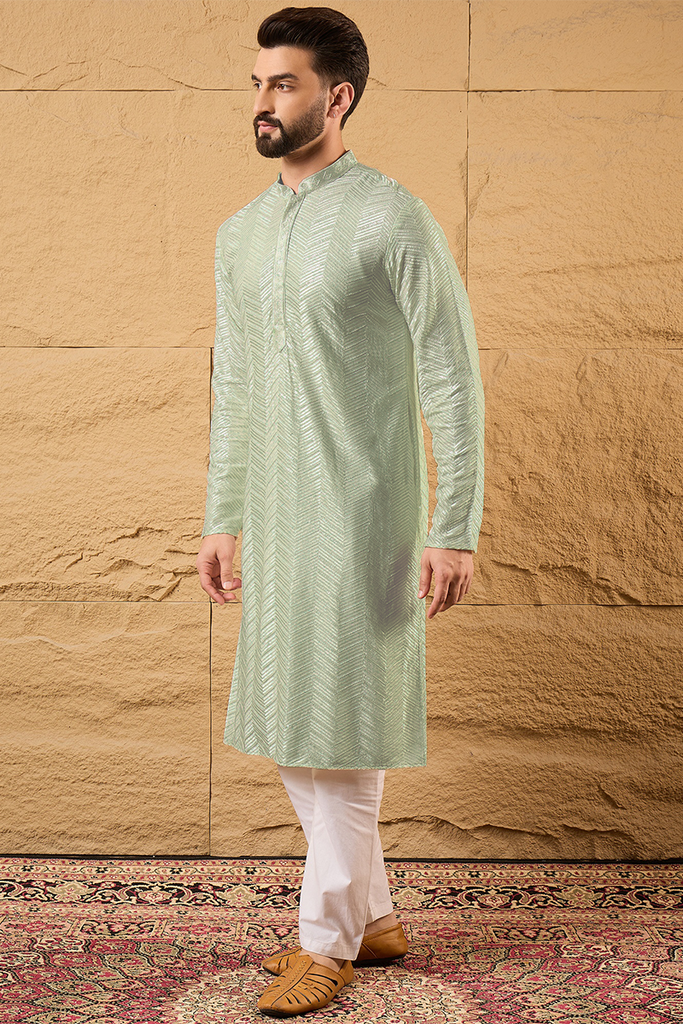 Green Viscose Rayon Solid Embroidered Straight Kurta with Trousers MKSET1109