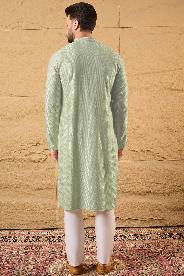 Green Viscose Rayon Solid Embroidered Straight Kurta with Trousers MKSET1109