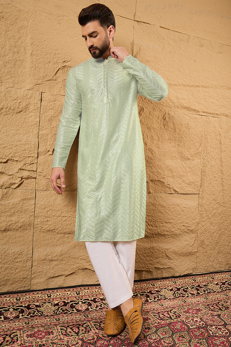 Green Viscose Rayon Solid Embroidered Straight Kurta with Trousers MKSET1109
