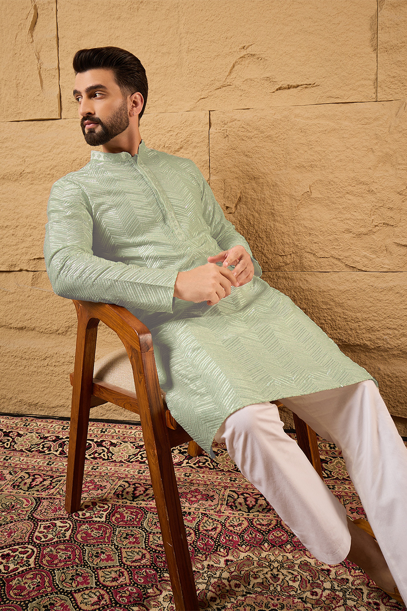Green Viscose Rayon Solid Embroidered Straight Kurta with Trousers MKSET1109