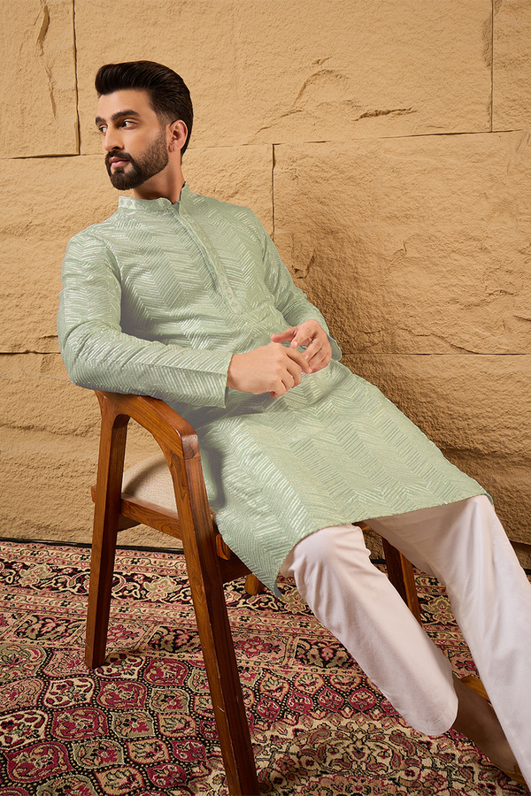 Green Viscose Rayon Solid Embroidered Straight Kurta with Trousers MKSET1109