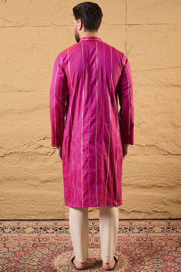 Pink Pure Cotton Solid Embroidered Straight Kurta with Trousers MKSET1120