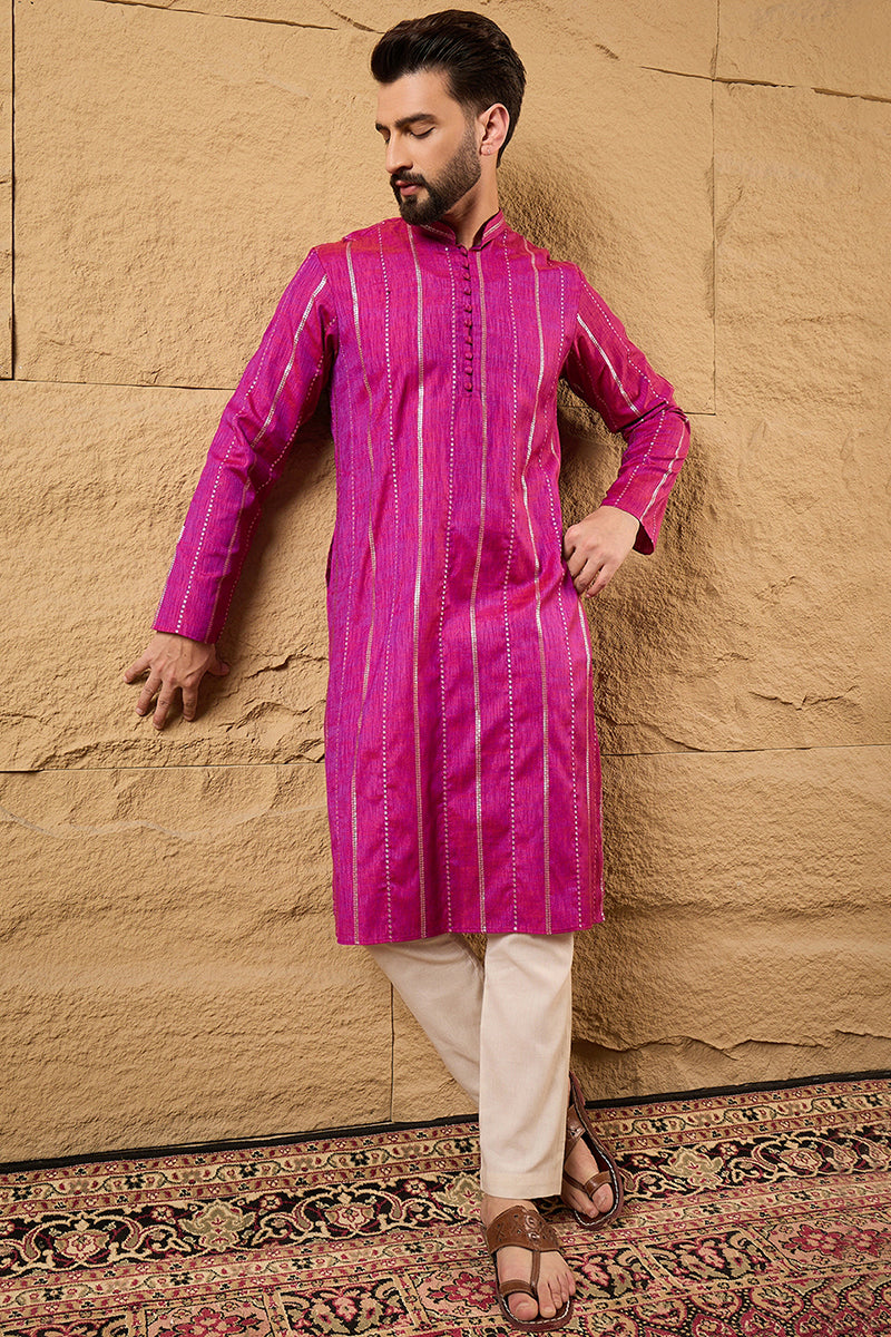 Pink Pure Cotton Solid Embroidered Straight Kurta with Trousers MKSET1120