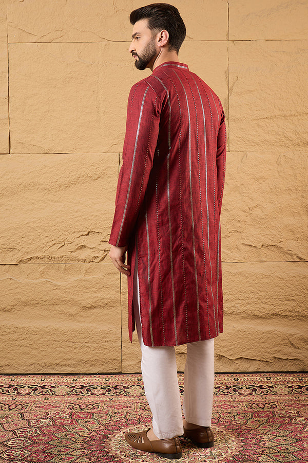 Maroon Pure Cotton Solid Embroidered Straight Kurta with Trousers MKSET1124
