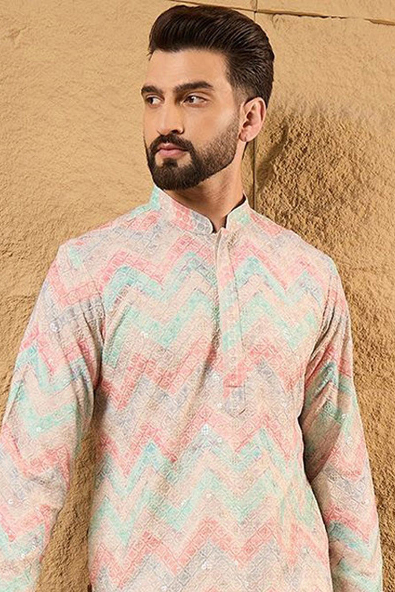 Multicolour Viscose Rayon Geometric Embroidered Straight Kurta With Pant Set MKSET1193