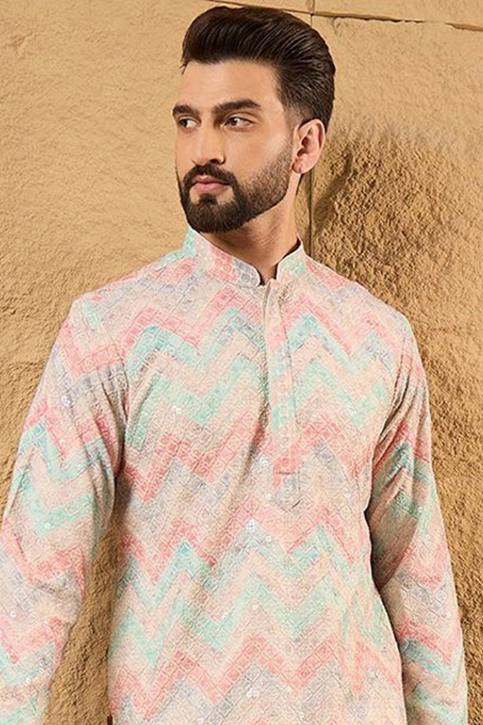 Multicolour Viscose Rayon Geometric Embroidered Straight Kurta With Pant Set MKSET1193