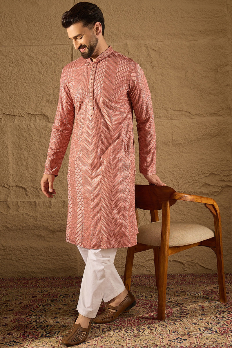 Pink Viscose Rayon Solid Embroidered Straight Kurta with Trousers MKSET1201