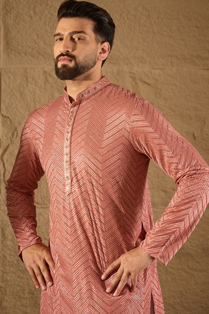 Pink Viscose Rayon Solid Embroidered Straight Kurta with Trousers MKSET1201