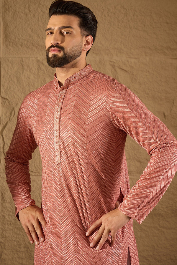 Pink Viscose Rayon Solid Embroidered Straight Kurta with Trousers MKSET1201