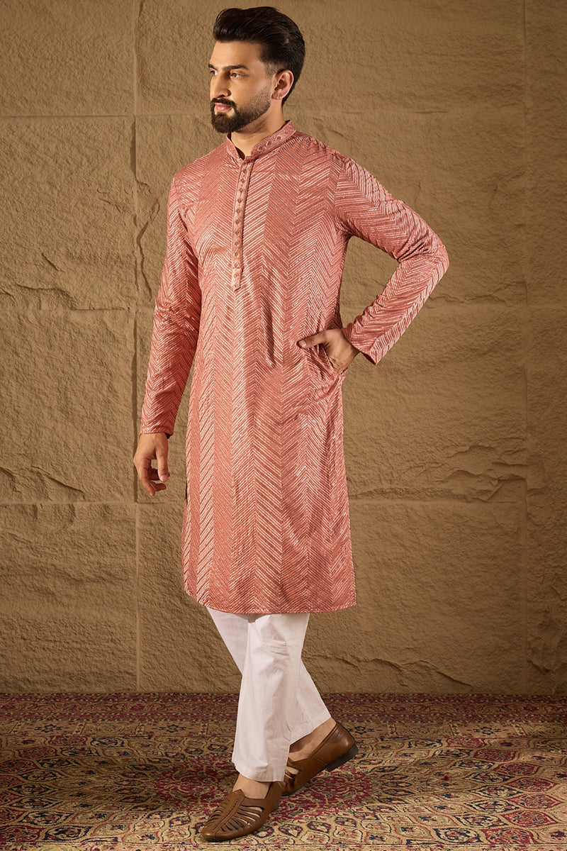 Pink Viscose Rayon Solid Embroidered Straight Kurta with Trousers MKSET1201