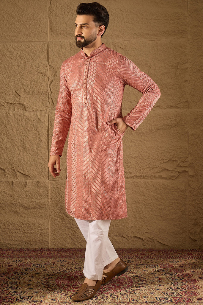Pink Viscose Rayon Solid Embroidered Straight Kurta with Trousers MKSET1201