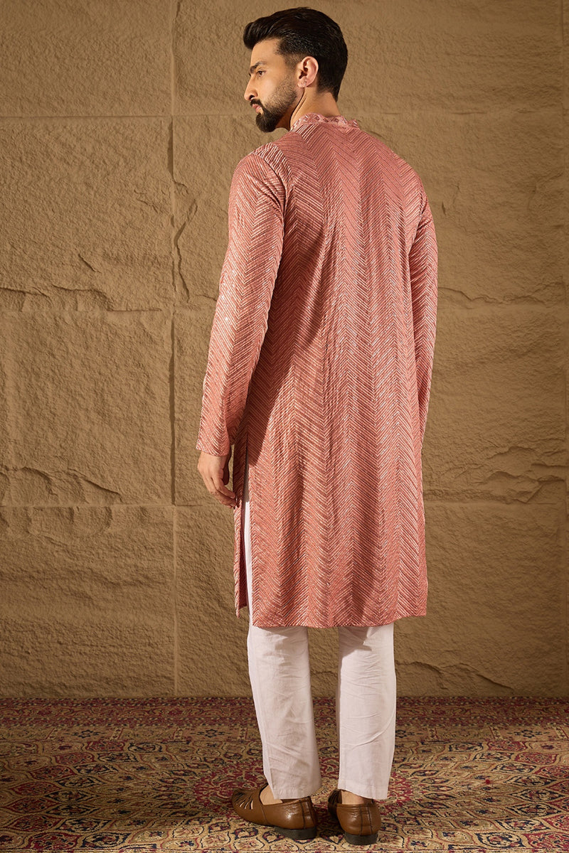 Pink Viscose Rayon Solid Embroidered Straight Kurta with Trousers MKSET1201