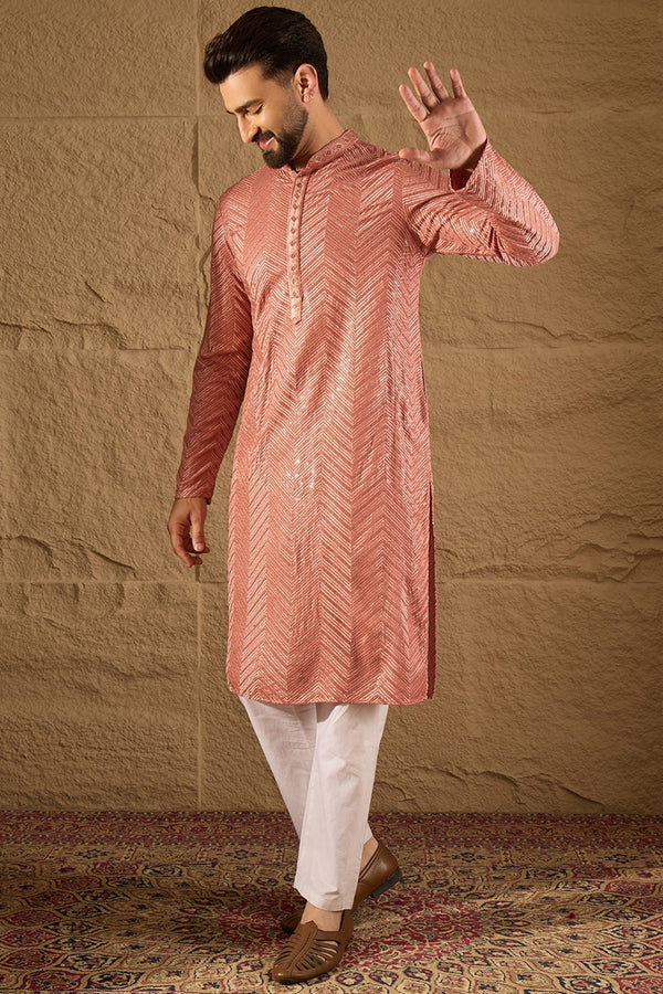 Pink Viscose Rayon Solid Embroidered Straight Kurta with Trousers MKSET1201