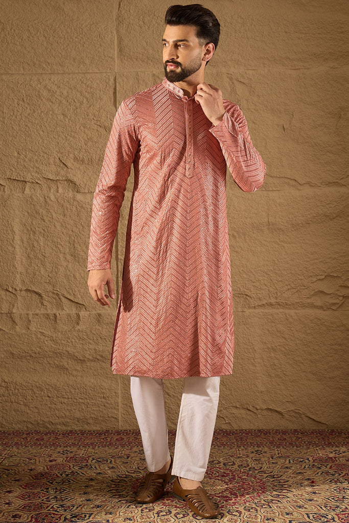 Pink Viscose Rayon Solid Embroidered Straight Kurta with Trousers MKSET1201