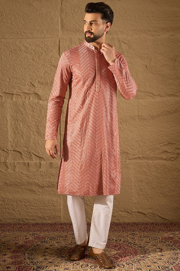 Pink Viscose Rayon Solid Embroidered Straight Kurta with Trousers MKSET1201