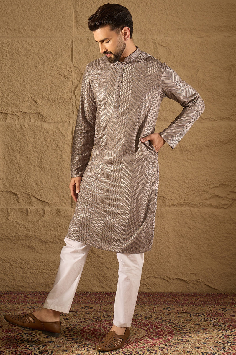 Grey Viscose Rayon Solid Embroidered Straight Kurta with Trousers MKSET1202