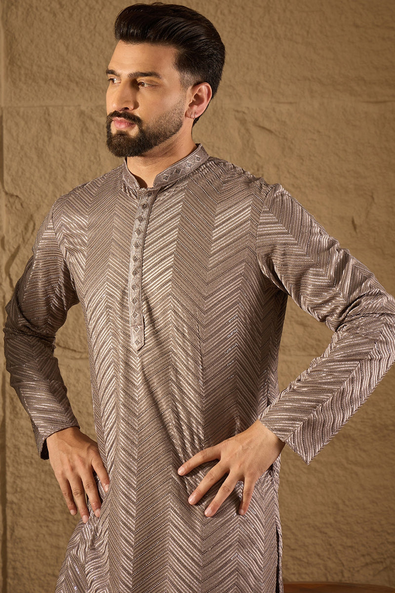 Grey Viscose Rayon Solid Embroidered Straight Kurta with Trousers MKSET1202