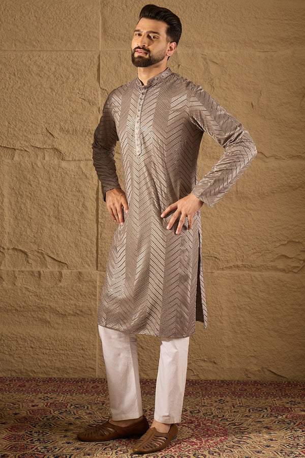 Grey Viscose Rayon Solid Embroidered Straight Kurta with Trousers MKSET1202