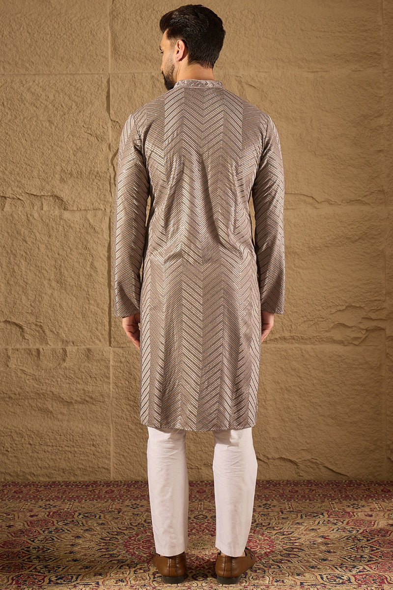 Grey Viscose Rayon Solid Embroidered Straight Kurta with Trousers MKSET1202