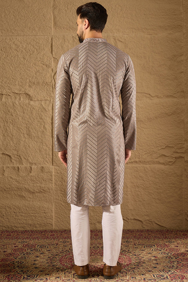 Grey Viscose Rayon Solid Embroidered Straight Kurta with Trousers MKSET1202