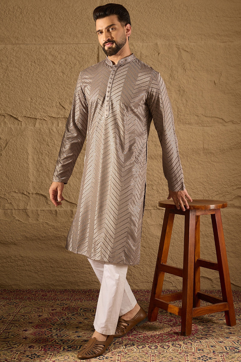 Grey Viscose Rayon Solid Embroidered Straight Kurta with Trousers MKSET1202