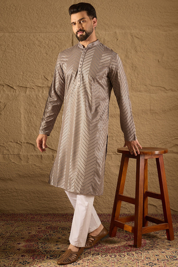 Grey Viscose Rayon Solid Embroidered Straight Kurta with Trousers MKSET1202