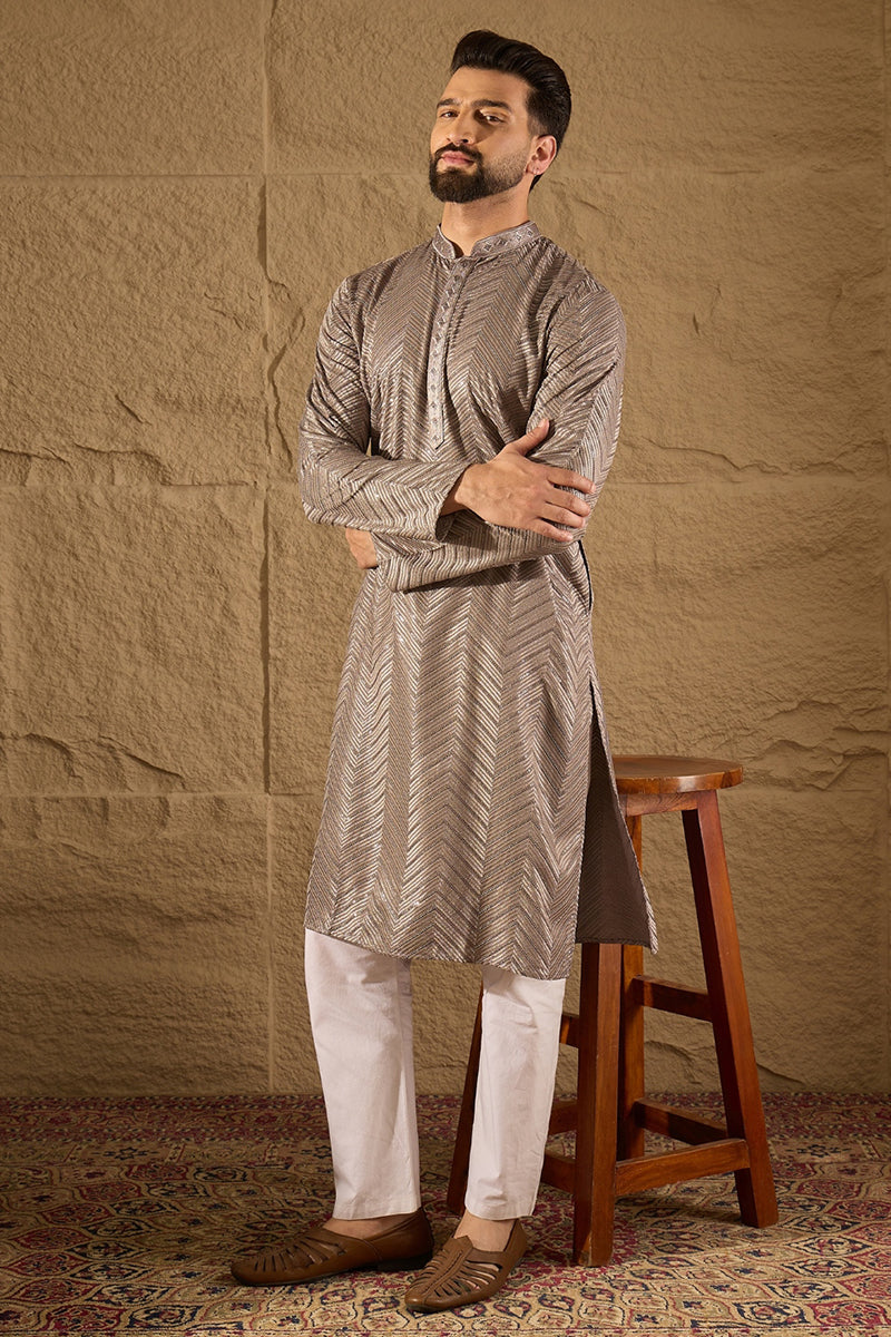 Grey Viscose Rayon Solid Embroidered Straight Kurta with Trousers MKSET1202