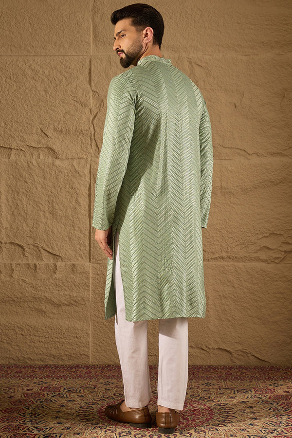 Green Viscose Rayon Solid Embroidered Straight Kurta with Trouser MKSET1203