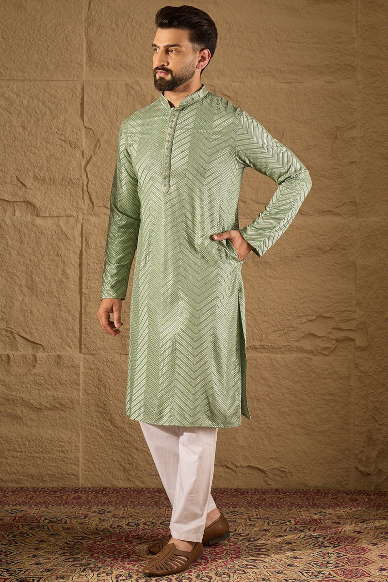 Green Viscose Rayon Solid Embroidered Straight Kurta with Trouser MKSET1203