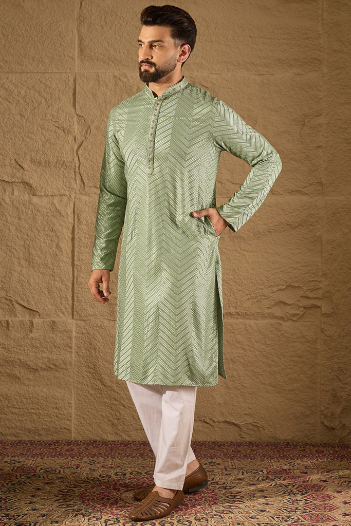 Green Viscose Rayon Solid Embroidered Straight Kurta with Trouser MKSET1203