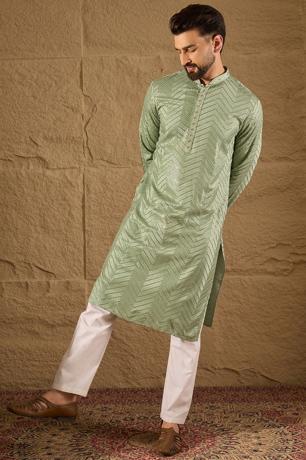 Green Viscose Rayon Solid Embroidered Straight Kurta with Trouser MKSET1203
