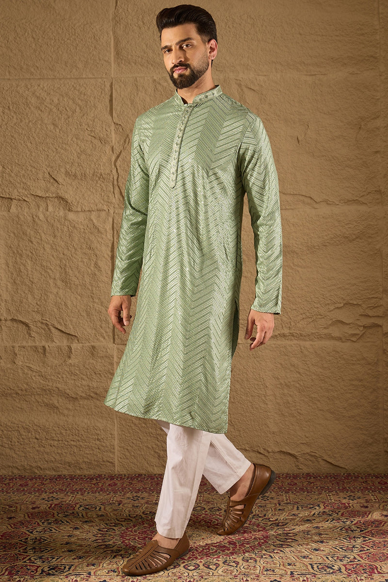 Green Viscose Rayon Solid Embroidered Straight Kurta with Trouser MKSET1203