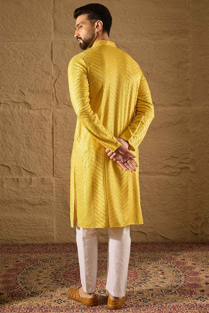 Yellow Viscose Rayon Solid Embroidered Straight Kurta with Trouser MKSET1204