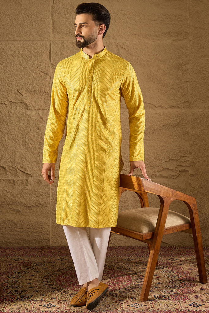 Yellow Viscose Rayon Solid Embroidered Straight Kurta with Trouser MKSET1204