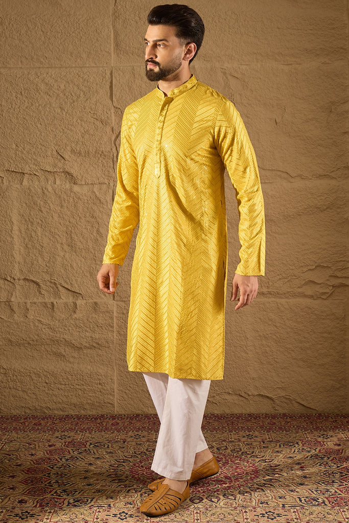 Yellow Viscose Rayon Solid Embroidered Straight Kurta with Trouser MKSET1204