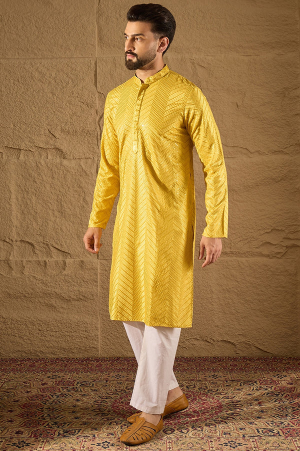 Yellow Viscose Rayon Solid Embroidered Straight Kurta with Trouser MKSET1204