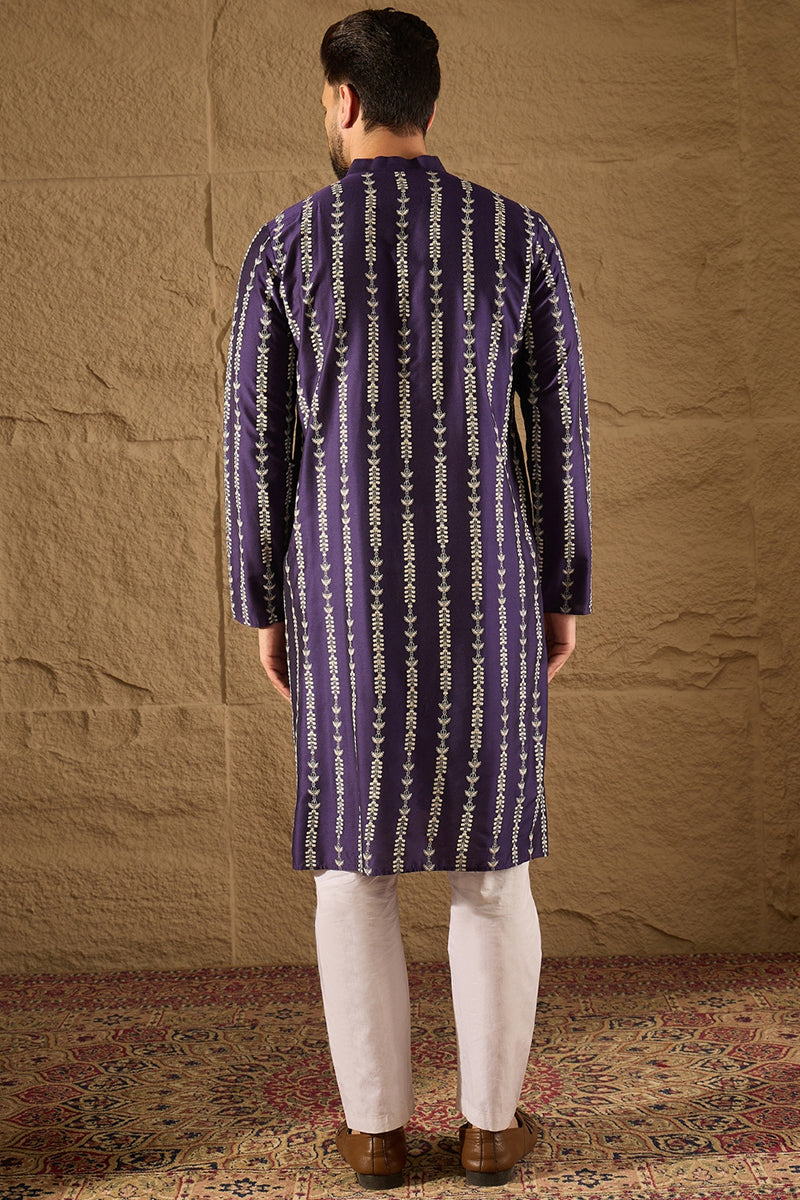 Purple Viscose Rayon Ethnic Motifs Printed Straight Kurta with Trousers MKSET1280